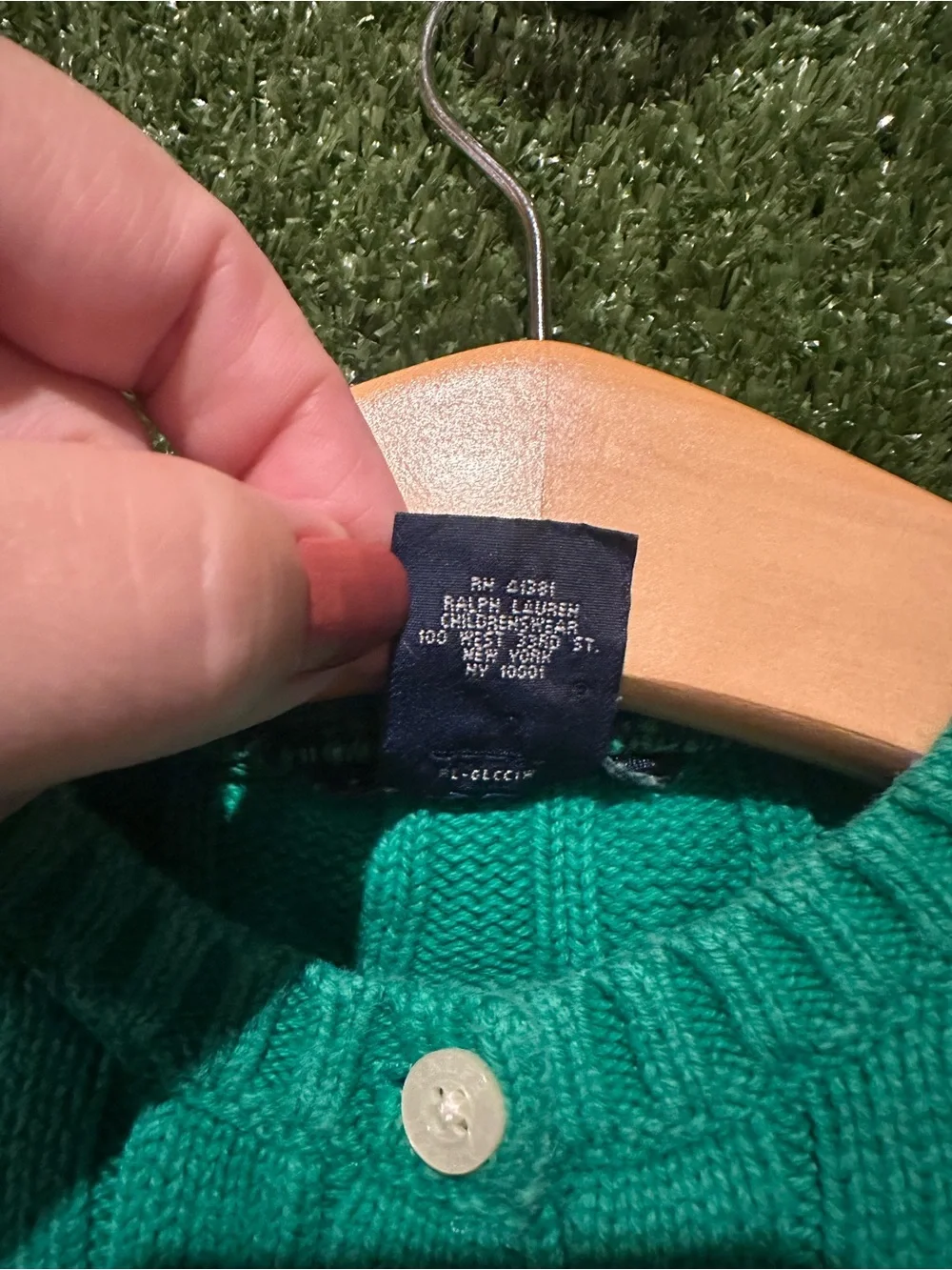 Ralph Lauren Green Cable Knit Cardigan